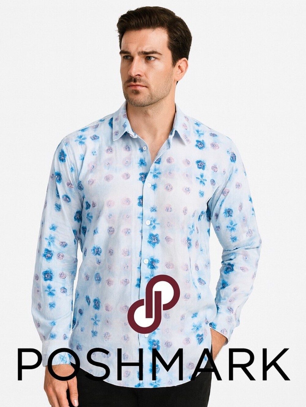 BOSS Hugo Boss Mens Floral Button Down Shirt Blue Pink Long Sleeve XL
